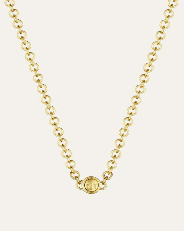 18K Yellow Gold Moon Chain Necklace with Diamonds